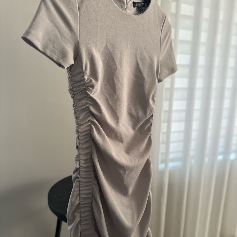 Dynamite Light Gray Ruched Mini Dress